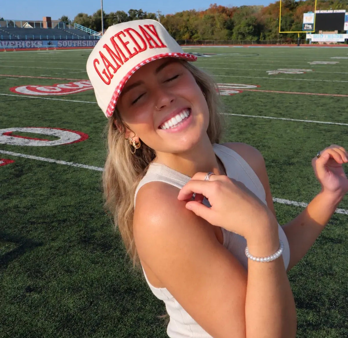 Red Gingham Game Day Trucker Hat