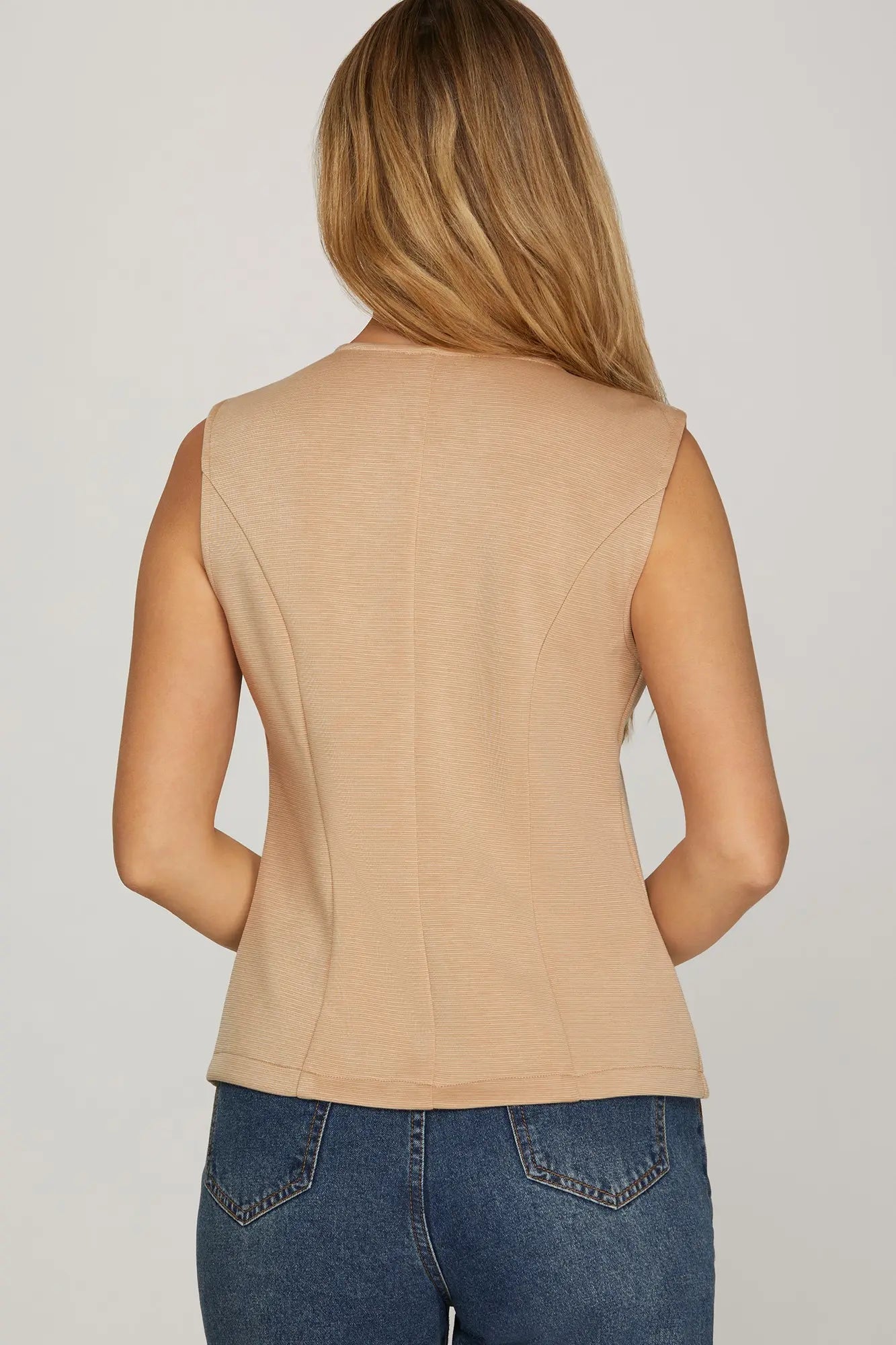Taupe Chic Button Front Vest Top