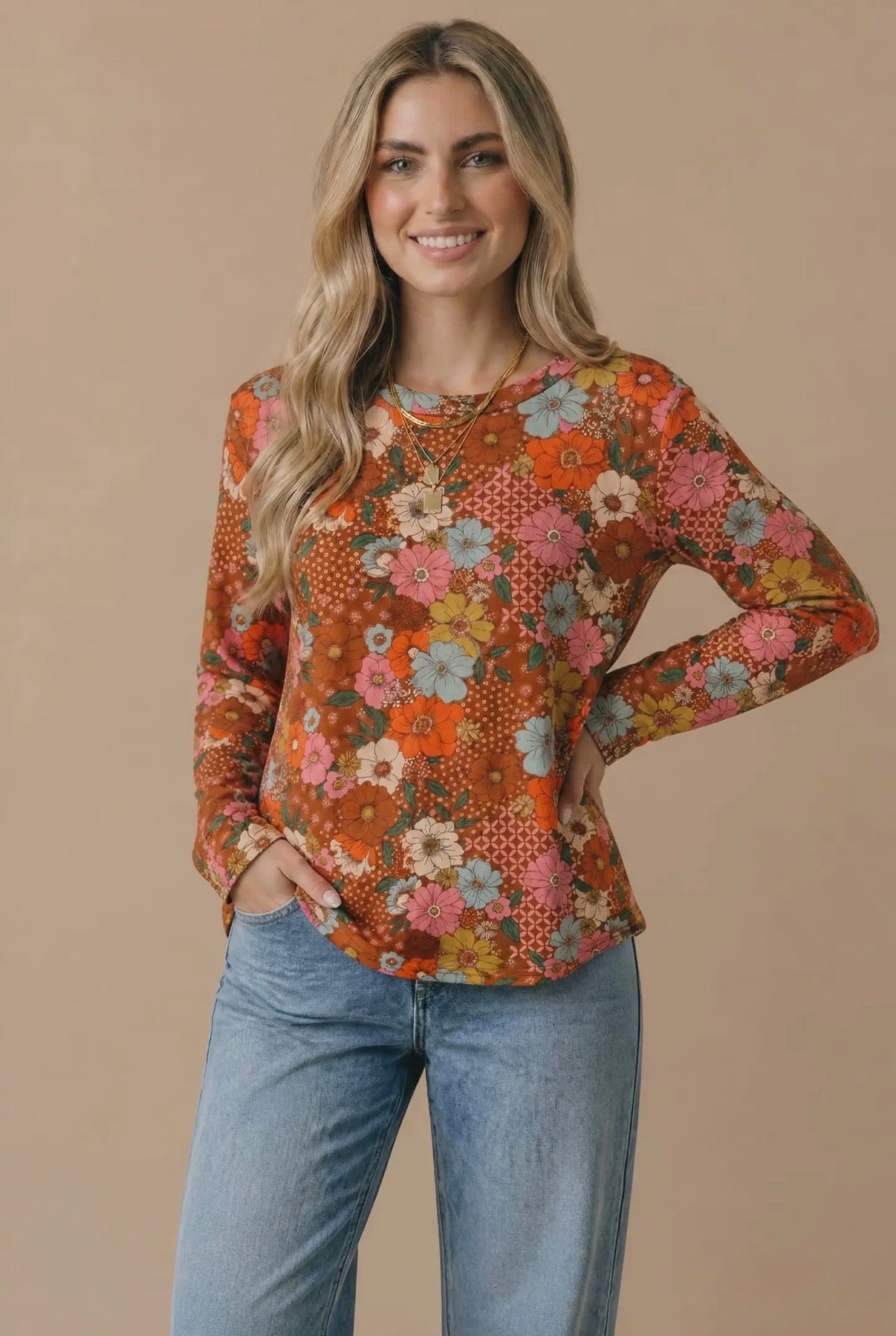Spice Vintage Floral Long Sleeve Top