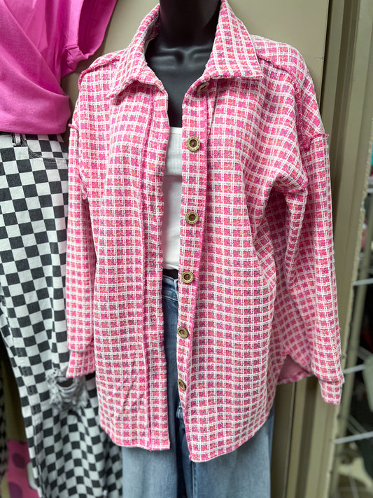 Pink Plaid Lightweight Shacket