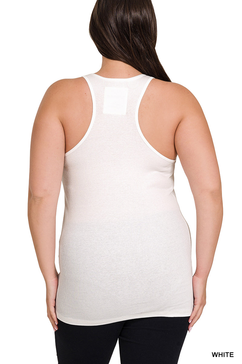 White Cotton Ribbed Tank Top