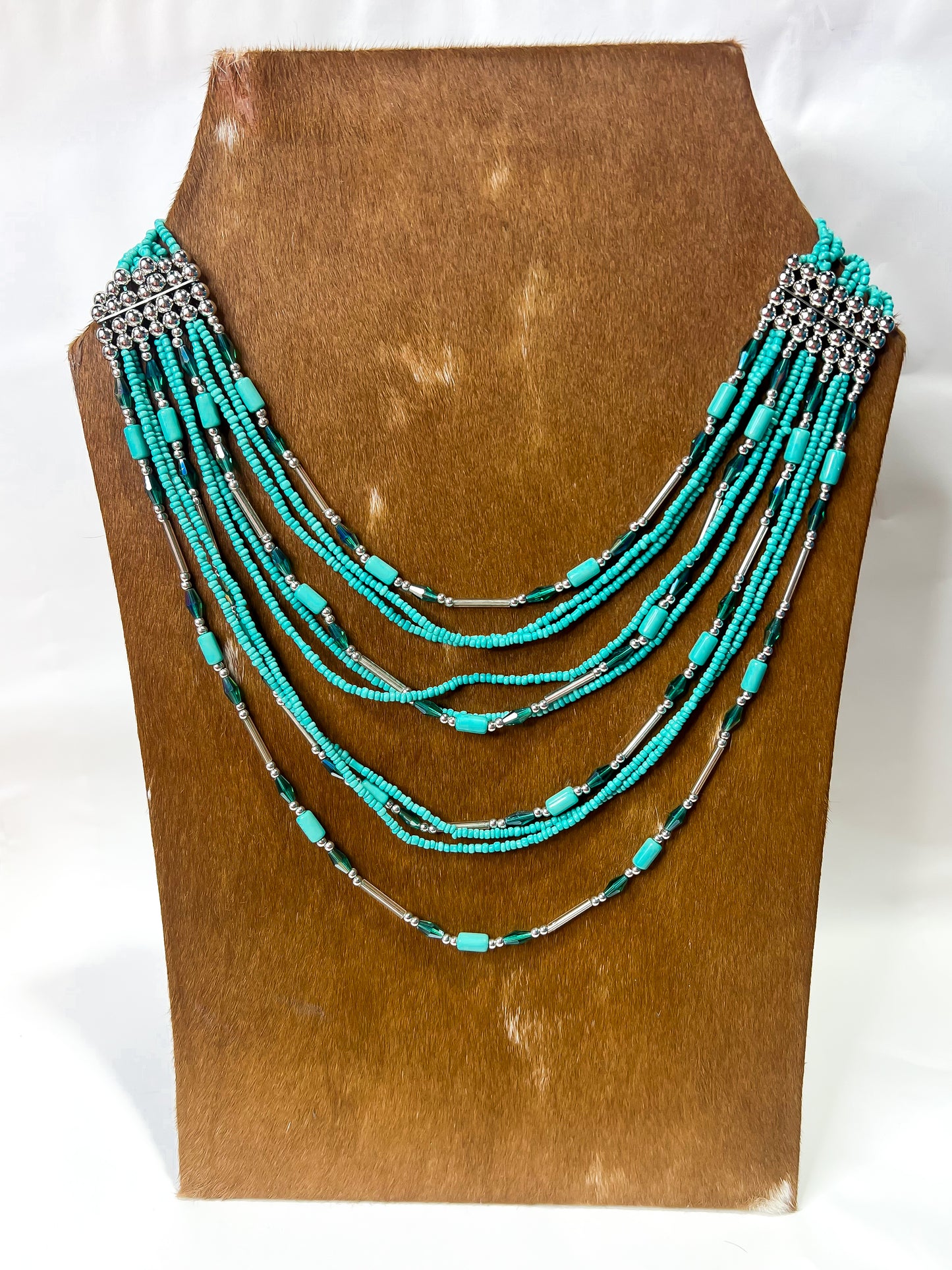 Turquoise Beaded Layered Necklace + Earrings Set