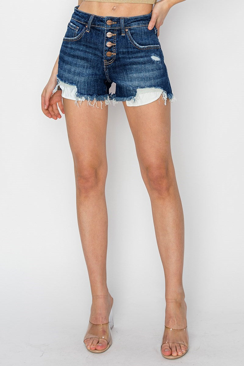 Hattie Mid Rise Button Down Denim Shorts