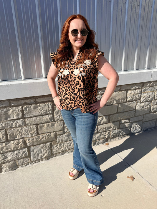 Leopard + Floral Appliqué Top