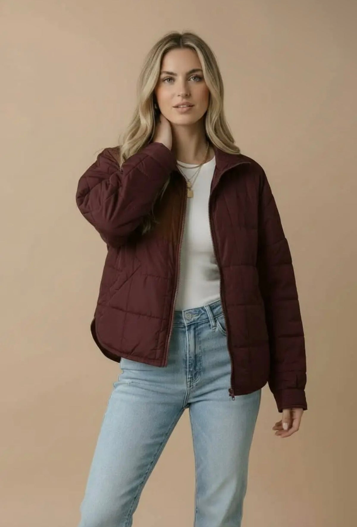 Plum Chic Quilted Puffer Jacket