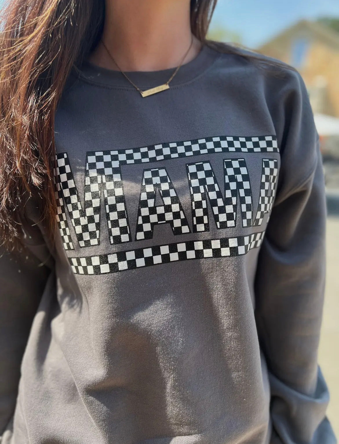 Charcoal Checkered Mama Sweatshirt