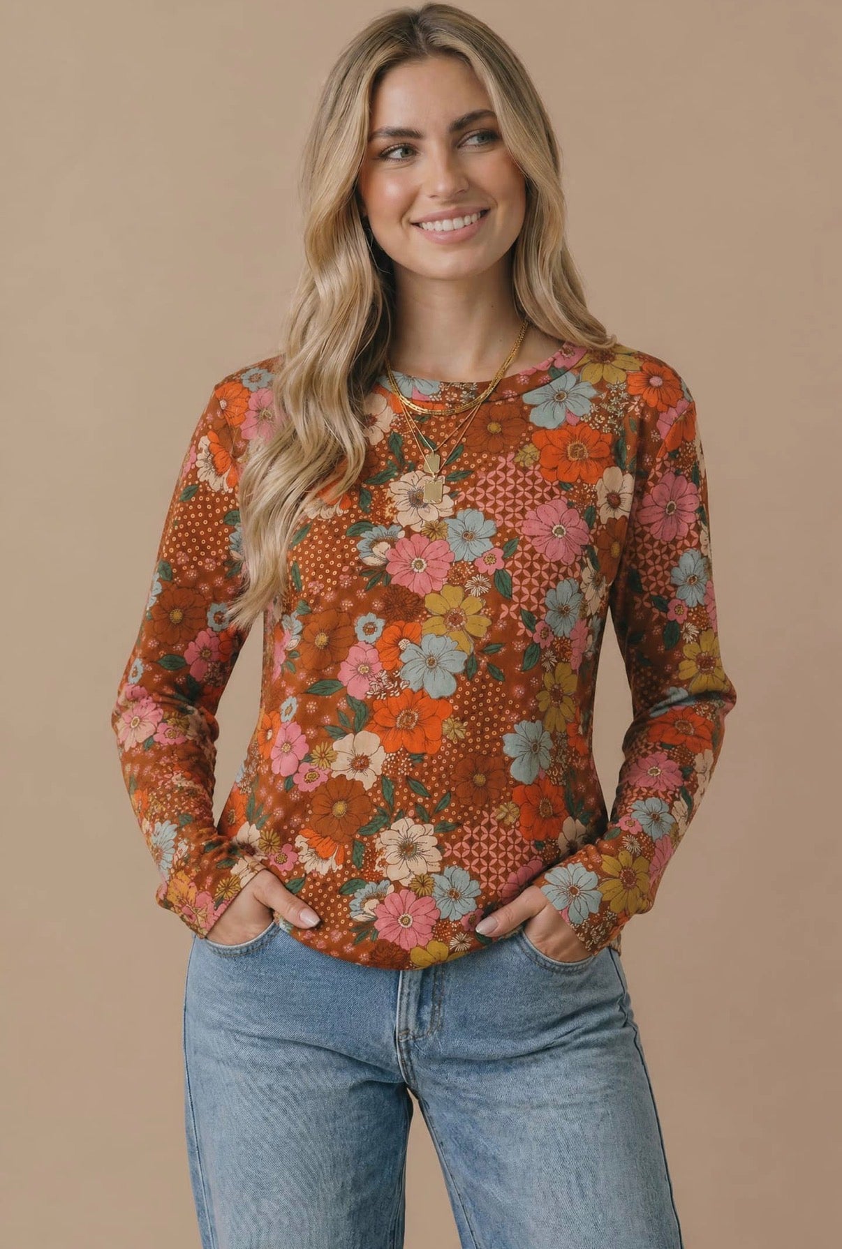 Spice Vintage Floral Long Sleeve Top