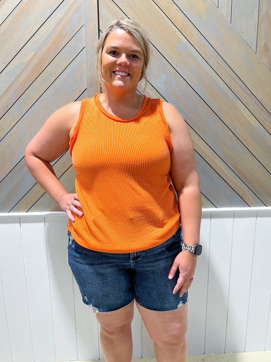 3XL Orange Ribbed Sleeveless Top