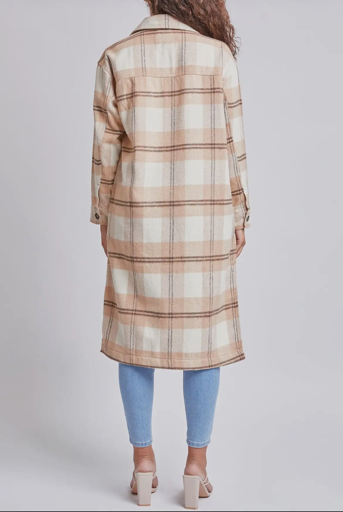 Tan Plaid Long Shacket