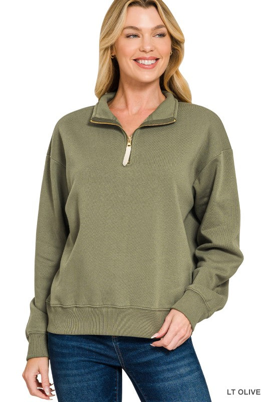 Light Olive Quarter Zip Pullover