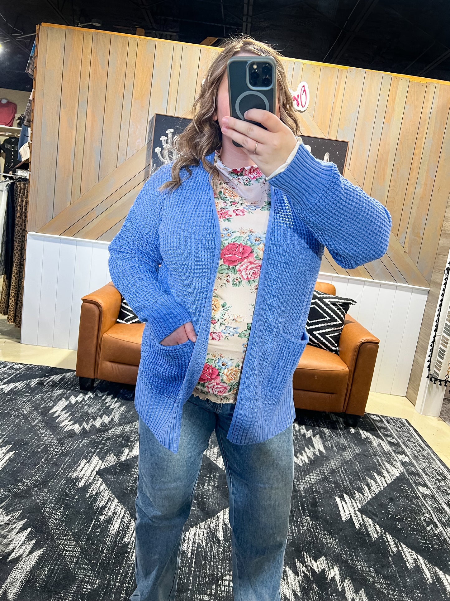 Cornflower Blue Waffle Knit Cardigan
