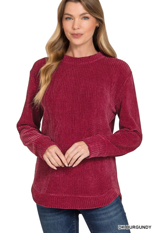 Burgundy Chenille Waffle Knit Sweater