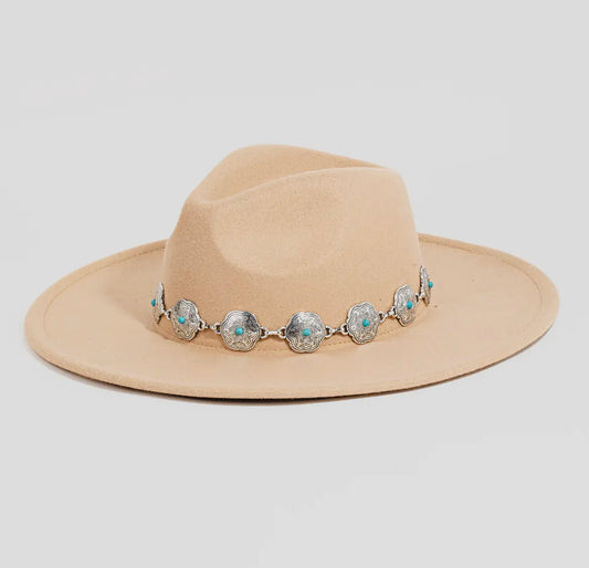 Khaki Concho + Turquoise Band Felt Hat