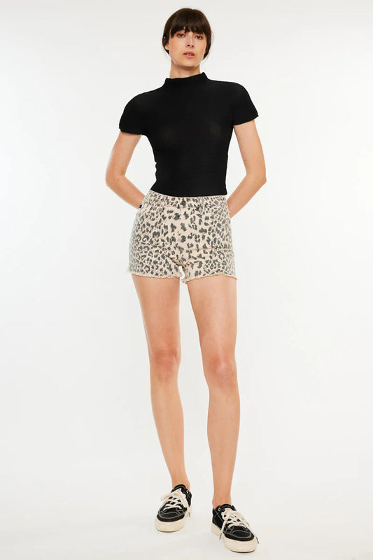 KanCan Palmer High Rise Leopard Denim Shorts