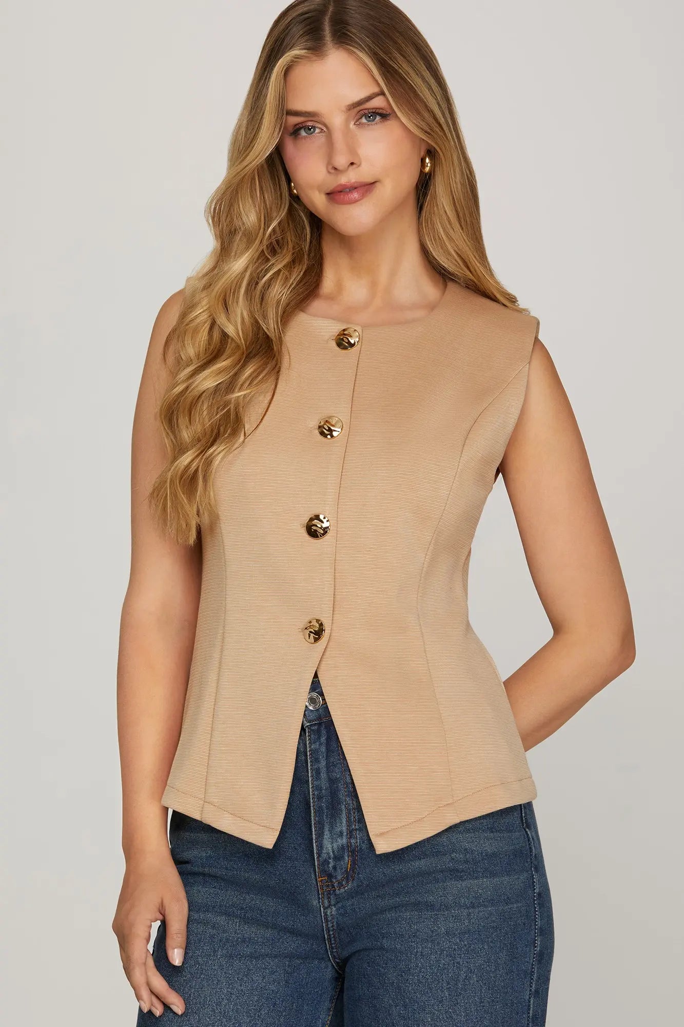 Taupe Chic Button Front Vest Top