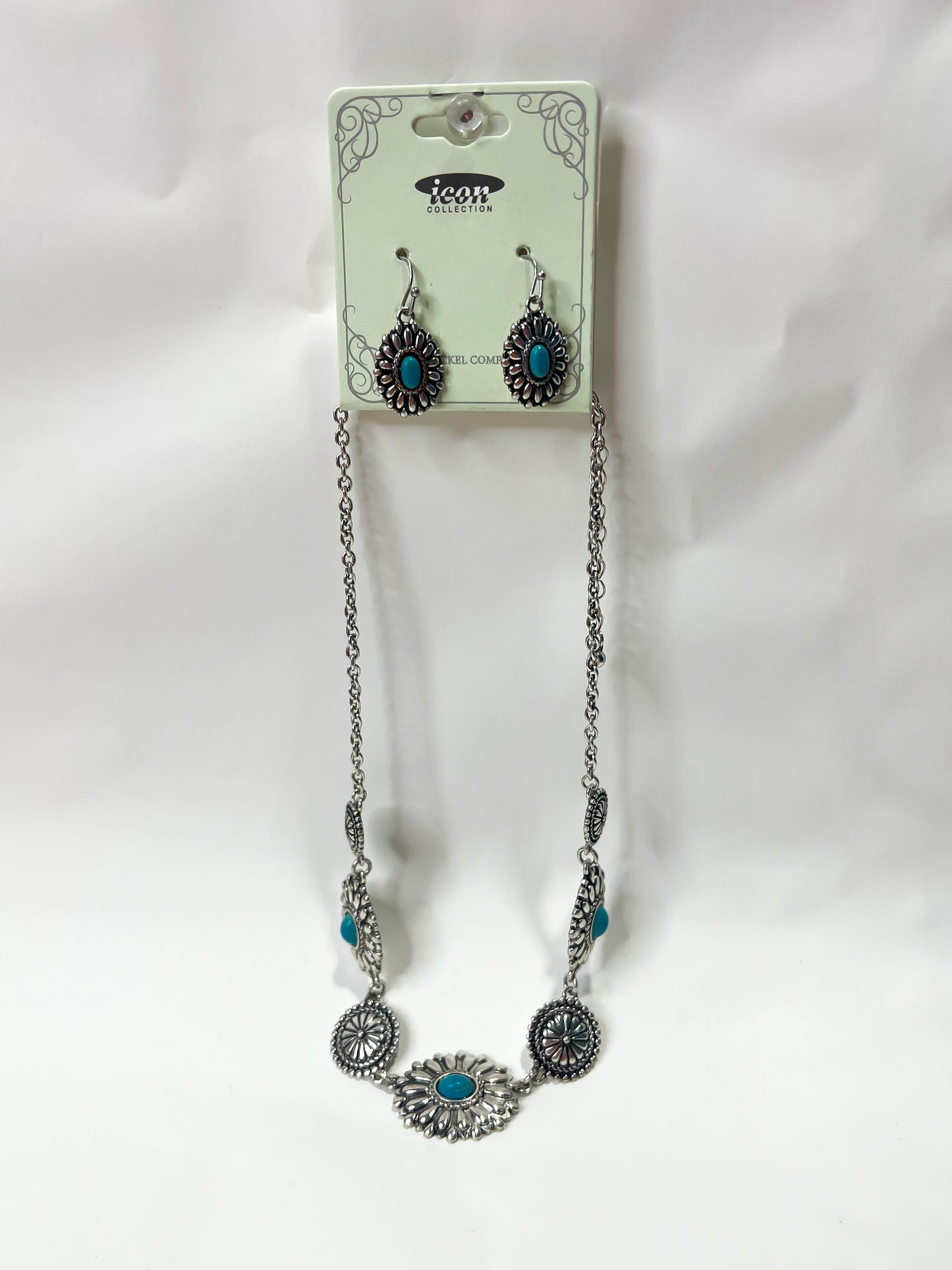 Silver Turquoise Necklace + Earrings Set