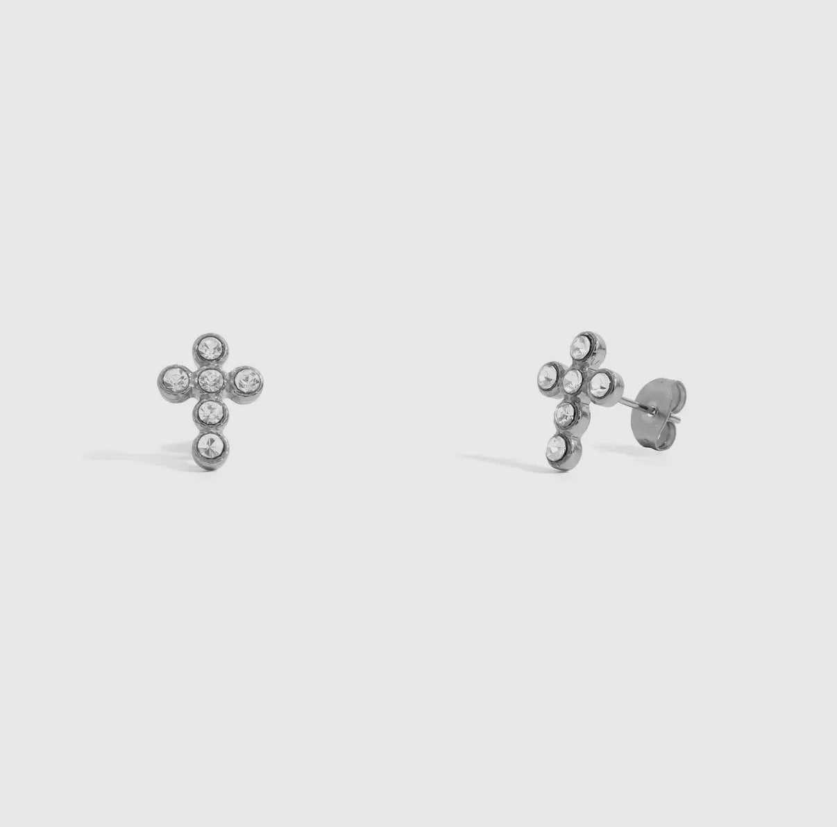 Round Stone Cross Stud Earrings