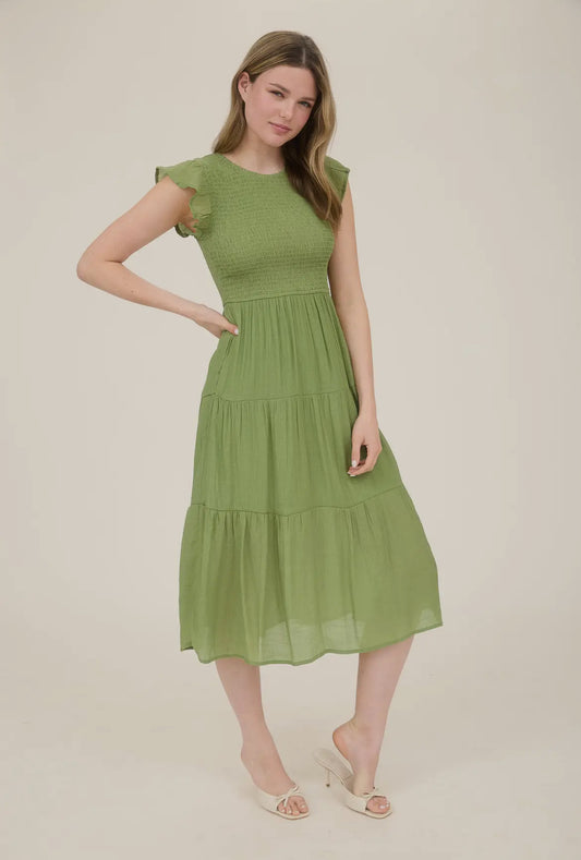 Pear Smocked Tiered Midi Dress