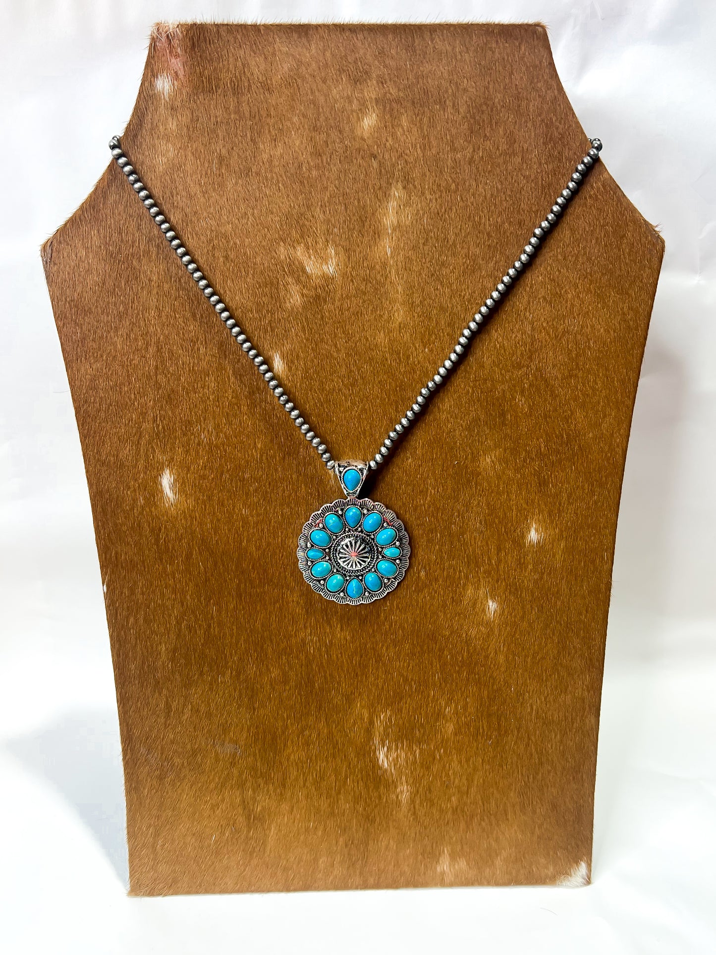 Titanium Pearl + Turquoise Pendant Necklace