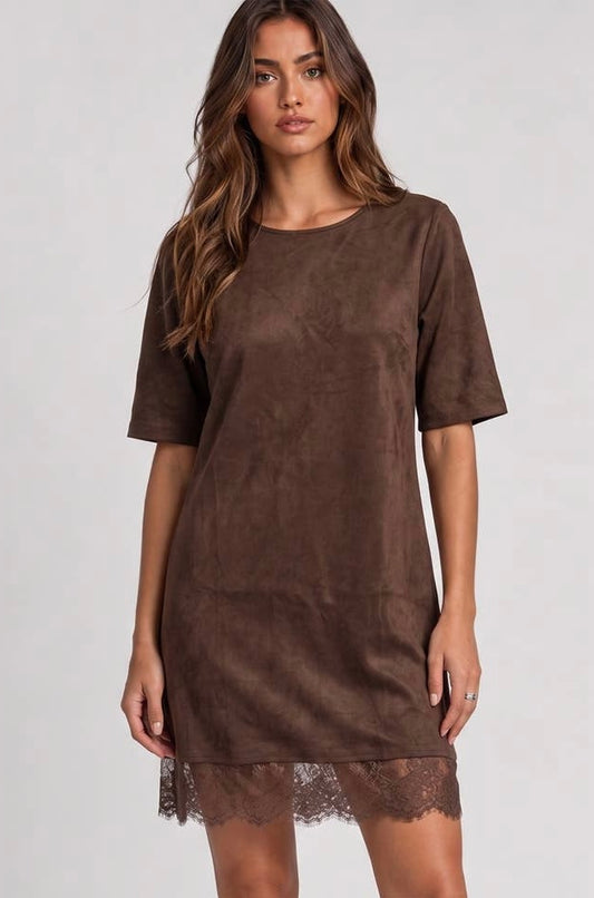 Chocolate Faux Suede Mini Dress