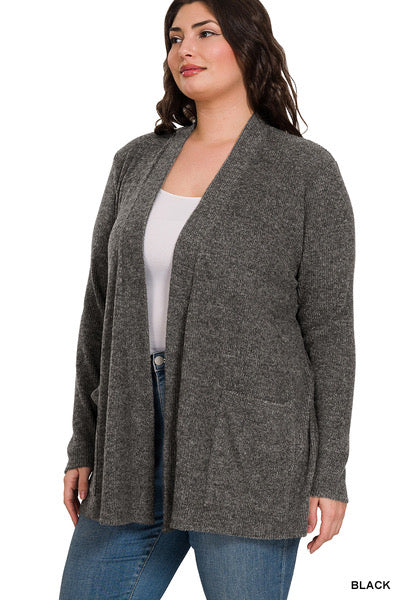 Solid Fuzzy Ribbed Cardigans