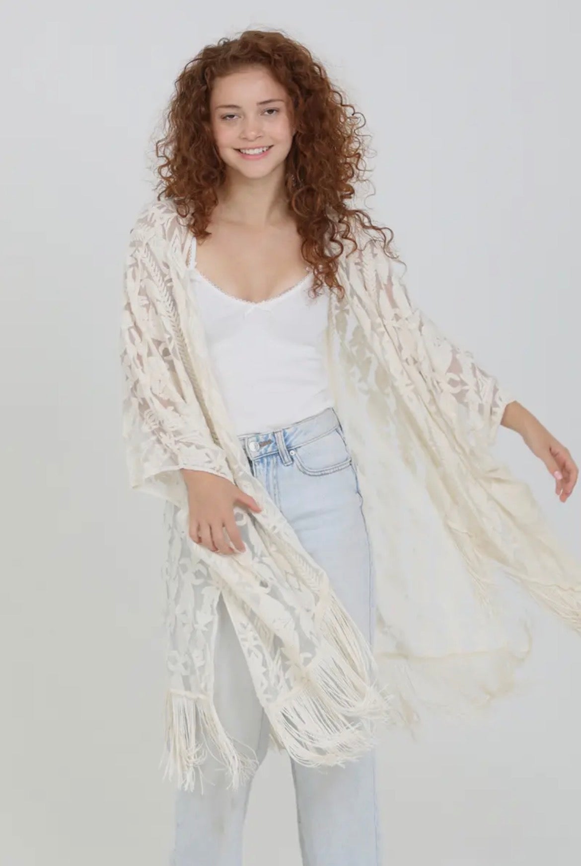 Ivory Boho Lace Fringe Kimono