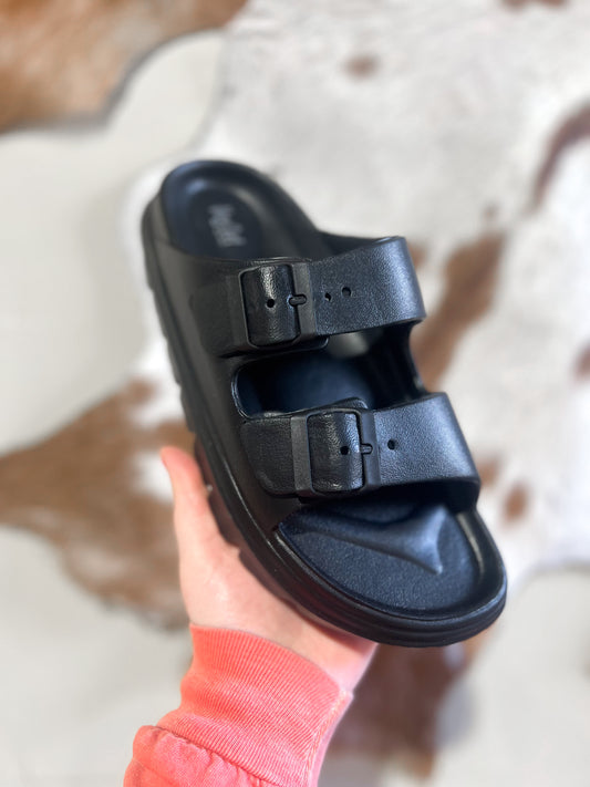 Corkys Cabana Black Rubber Platform Slides