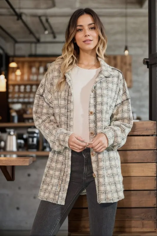Cream + Black Plaid Shacket