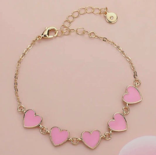 Pink Enamel Heart Bracelet