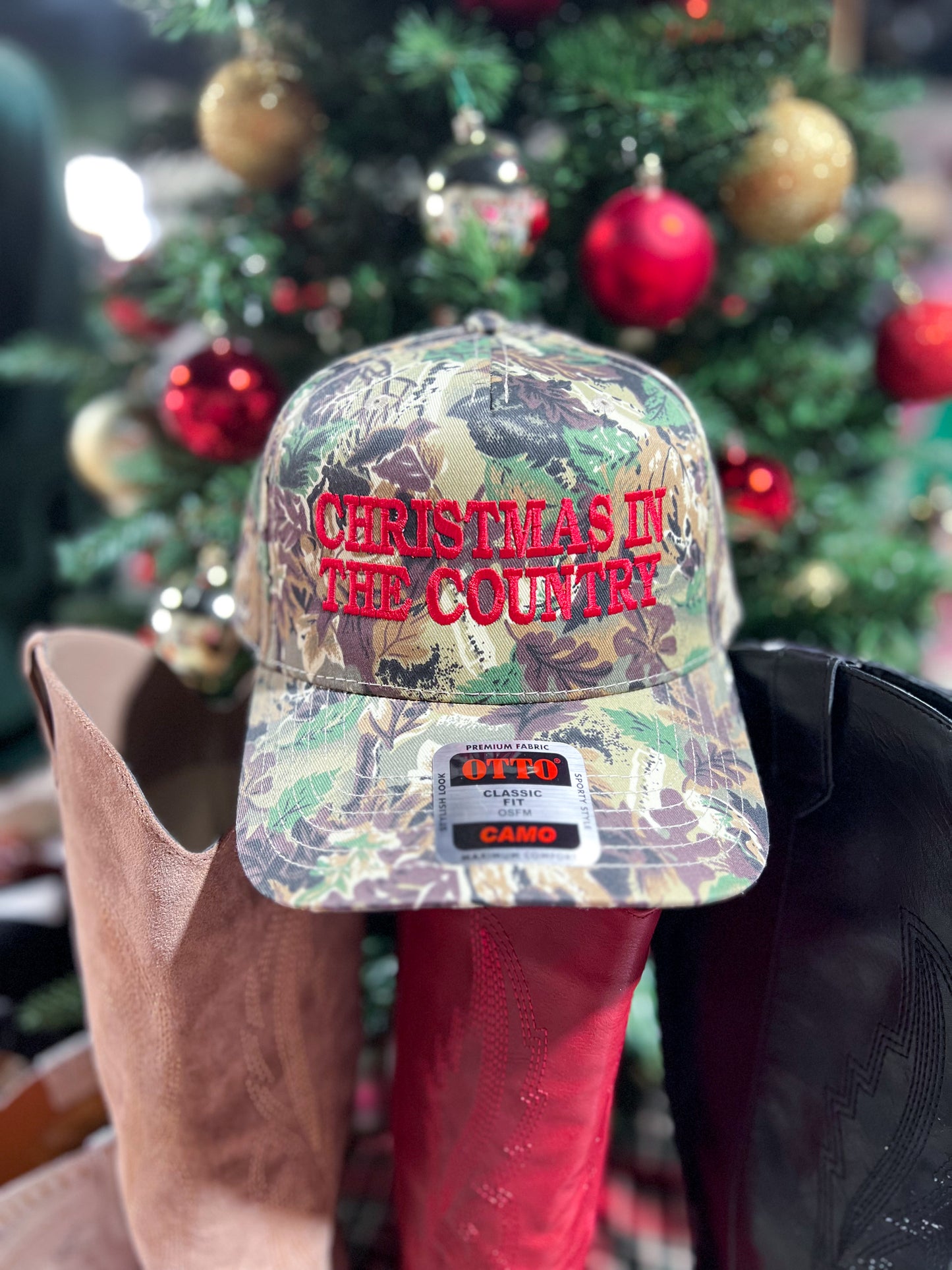 Christmas in the Country Camo Embroidered Trucker Hat