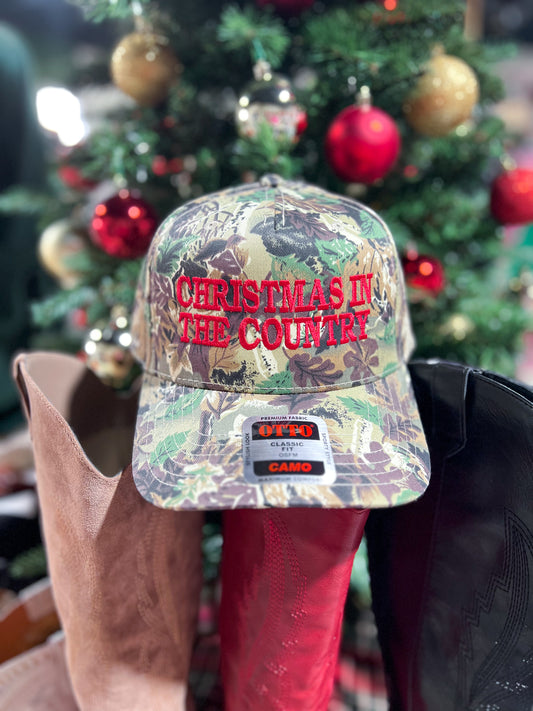 Christmas in the Country Camo Embroidered Trucker Hat