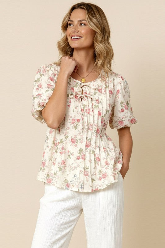 Vintage Bloom Pleated Top