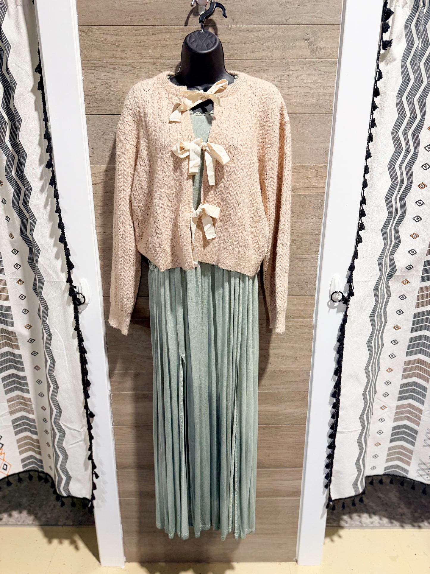 Oatmeal Bow Front Cable Knit Cardigan