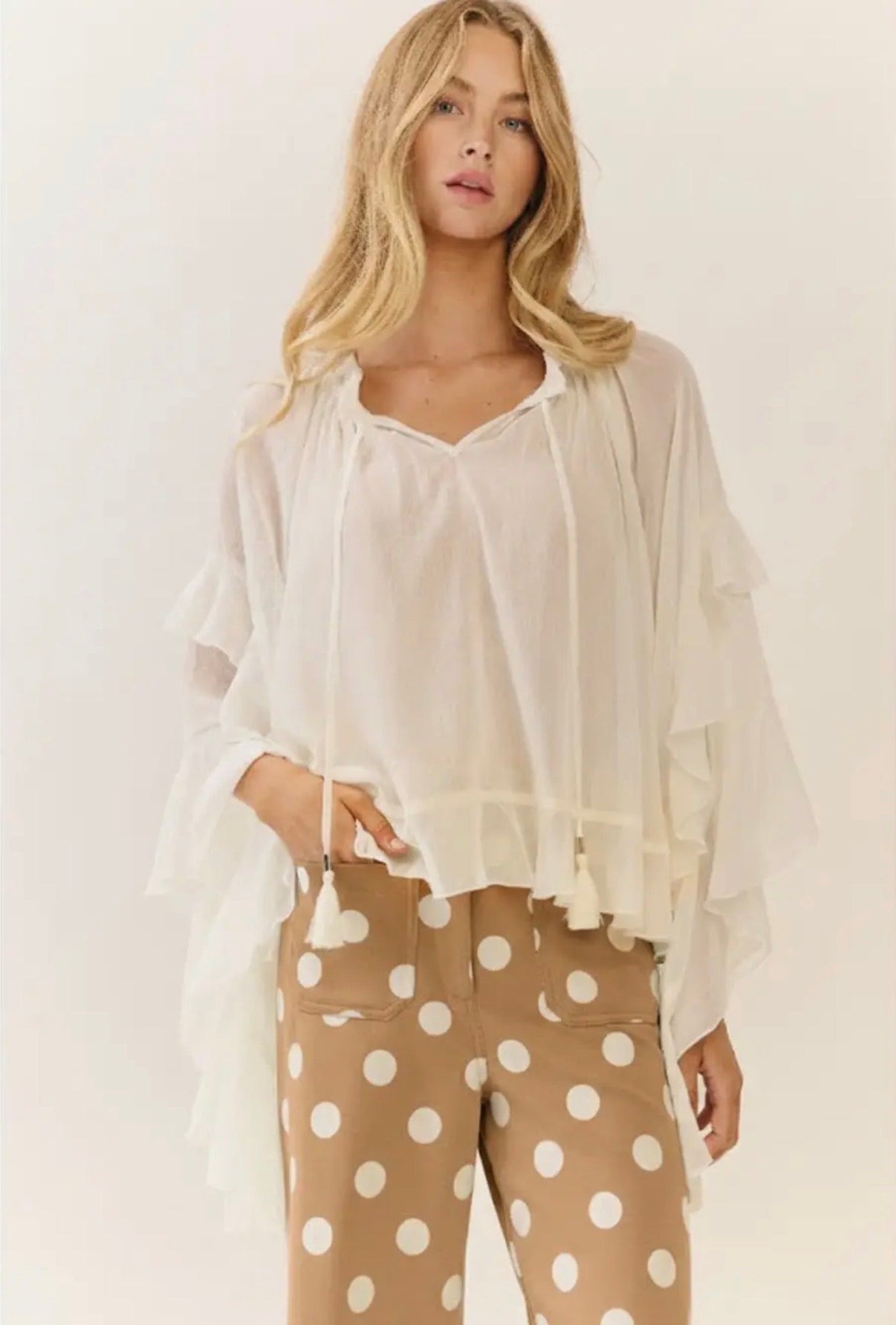 Camel Polka Dot High Rise Wide Leg Pants