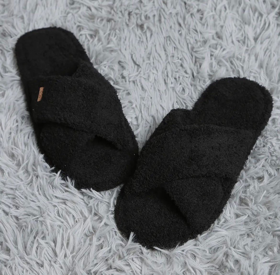 Black Criss Cross Microfiber Slippers