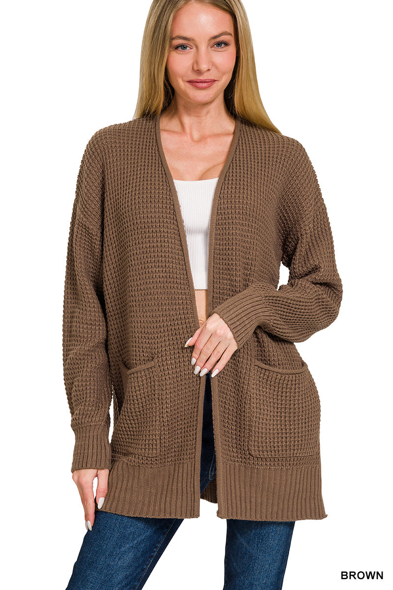 Brown Waffle Knit Cardigan
