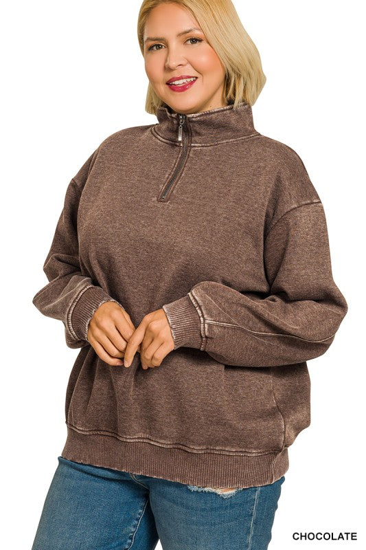 Chocolate Acid Wash 1/4 Zip Pullover