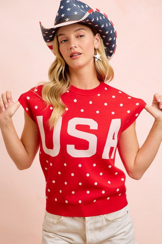 Red USA Polka Dot Top