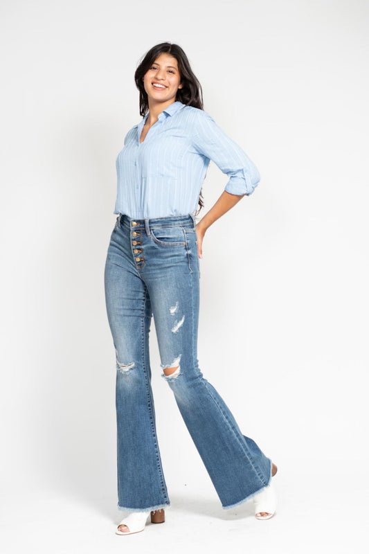 Judy Blue Robyn Mid Rise Buttonfly Flare Jeans (JB 82638)