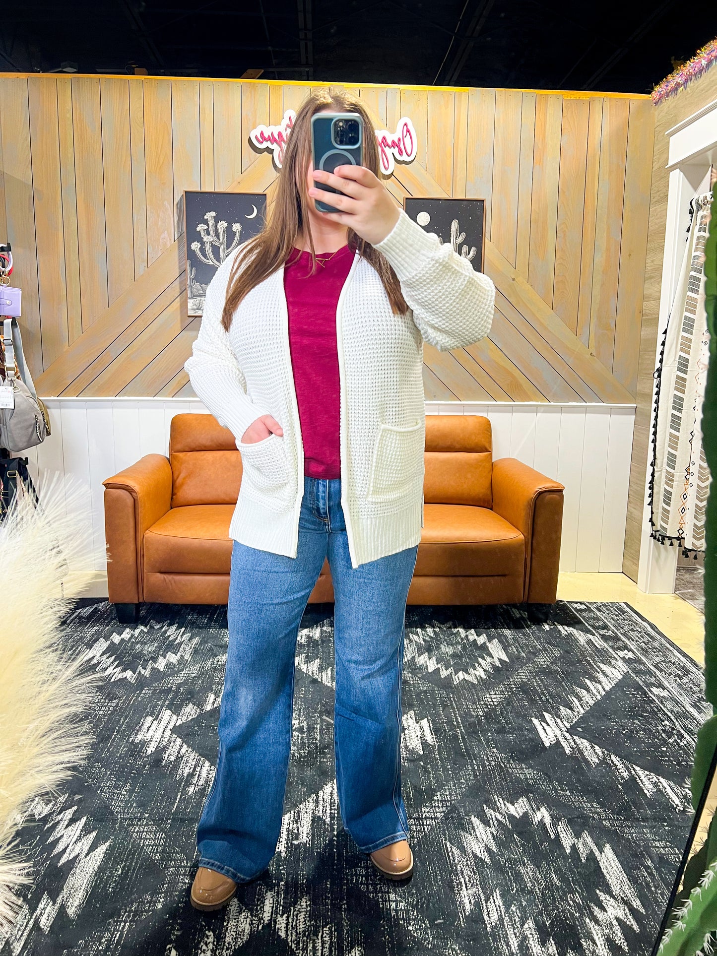 Ivory Waffle Knit Cardigan