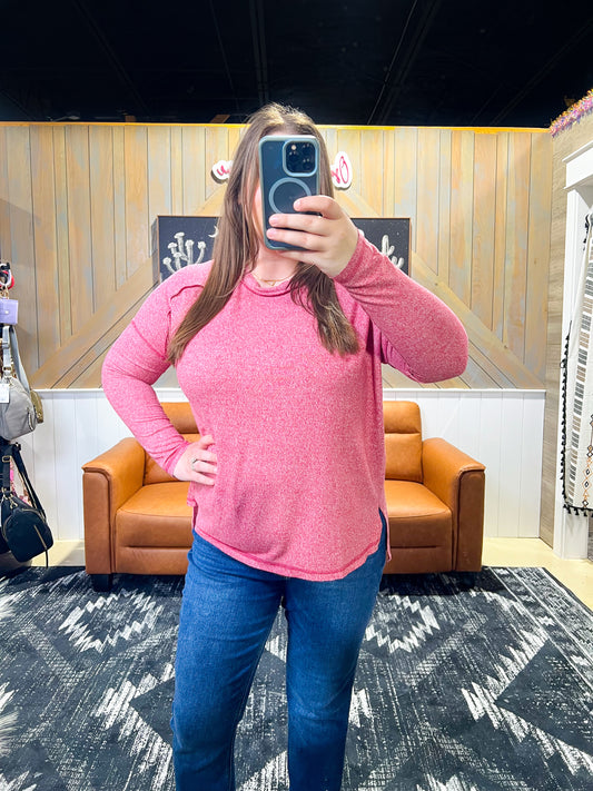 Dark Red Melange Hacci Exposed Seam Top