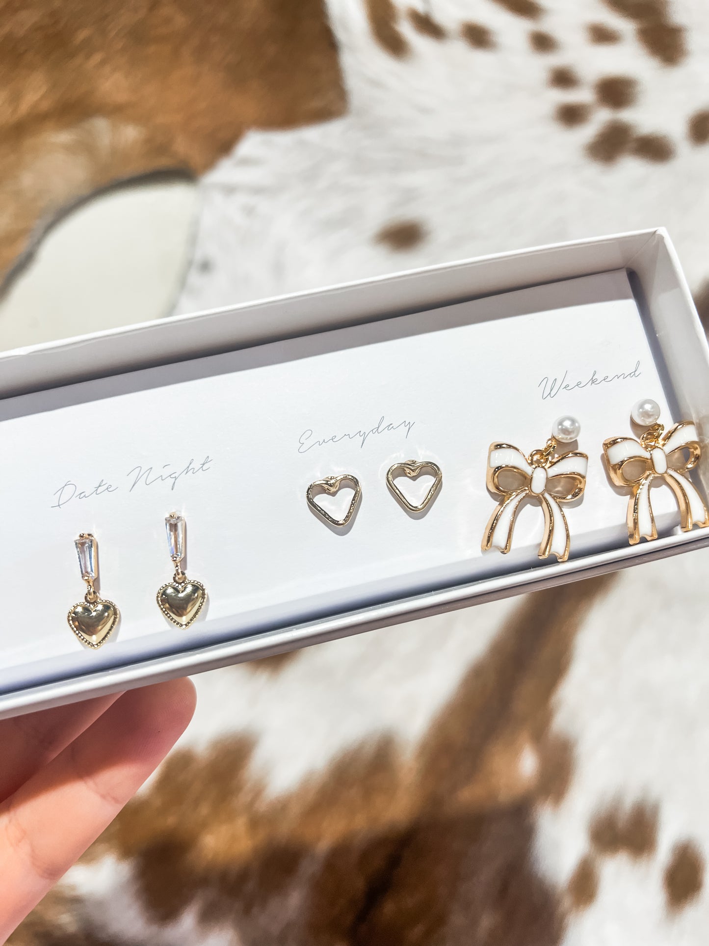 Gold Bows & Hearts Stud Earrings Set #2