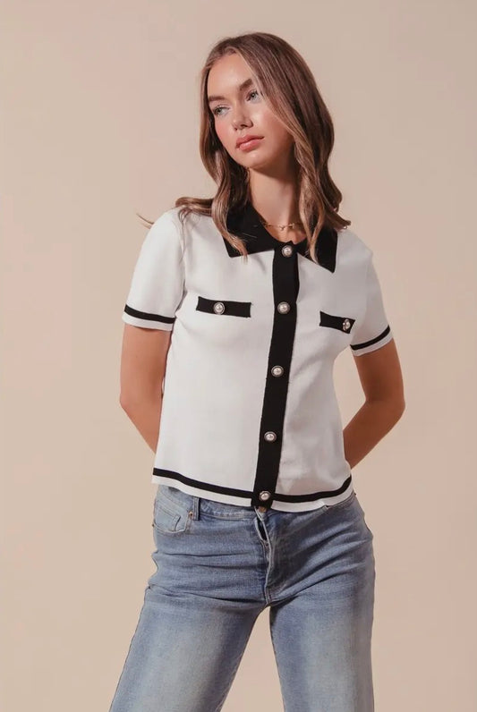 Coco Classic Knit Button Down Top