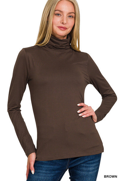 Brown Solid Turtleneck