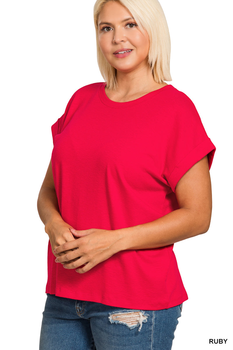 Ruby Red Cotton Modal Rolled Sleeve Top