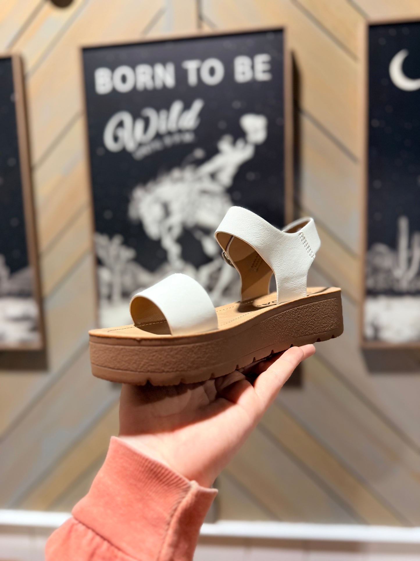 White Delaney Buckle Platform Sandals