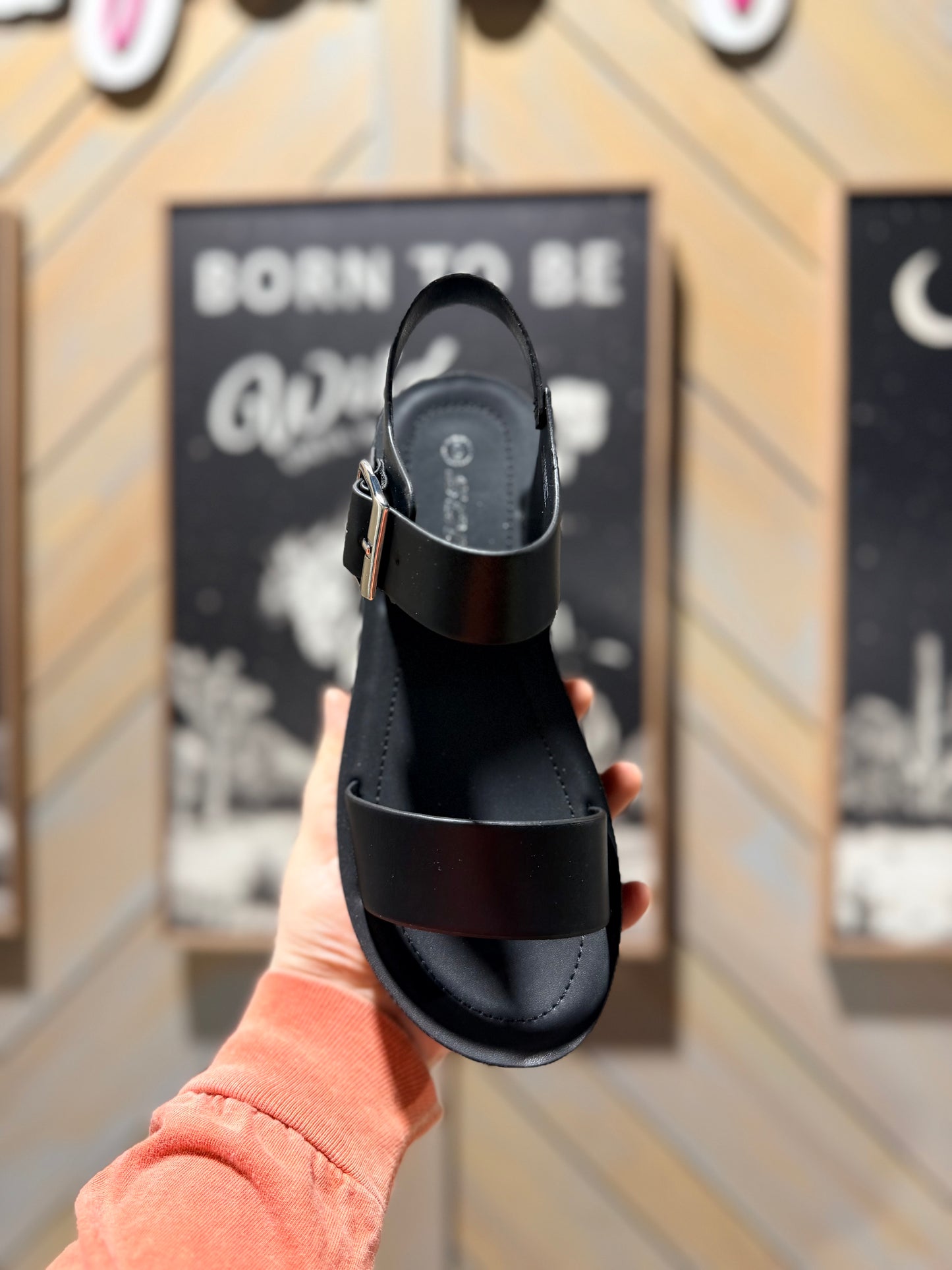 Black Delaney Buckle Platform Sandals