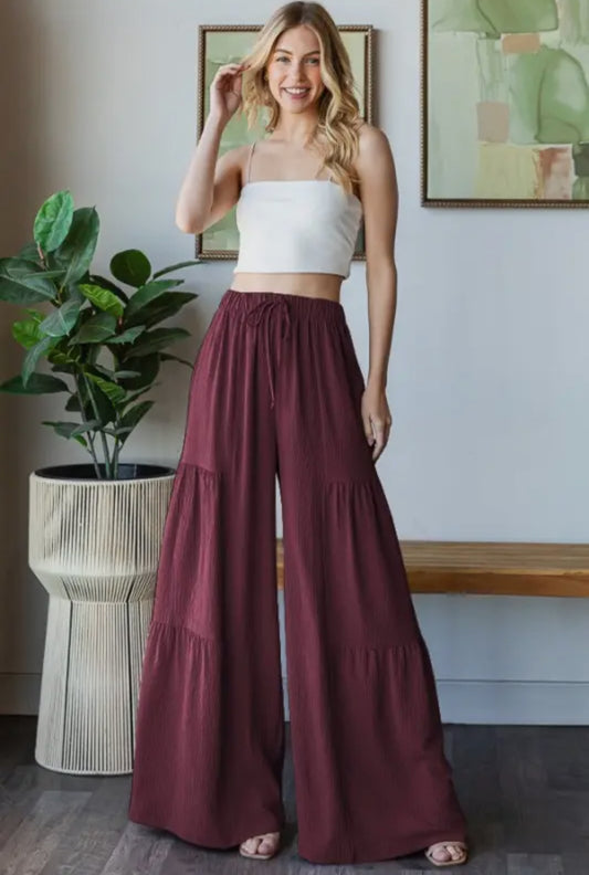Burgundy Wide Leg Pants