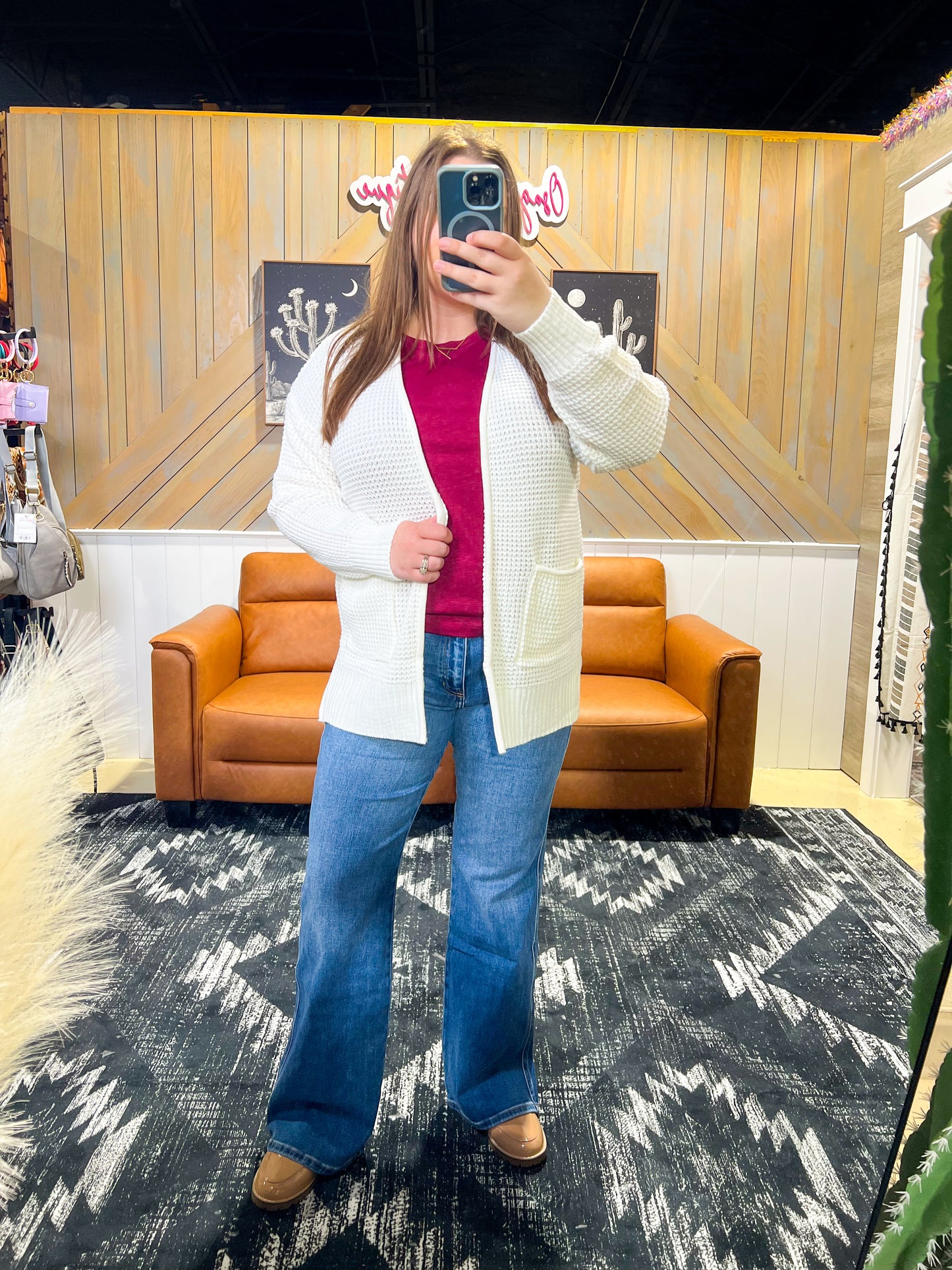 Ivory Waffle Knit Cardigan