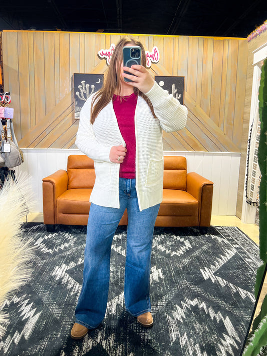 Ivory Waffle Knit Cardigan